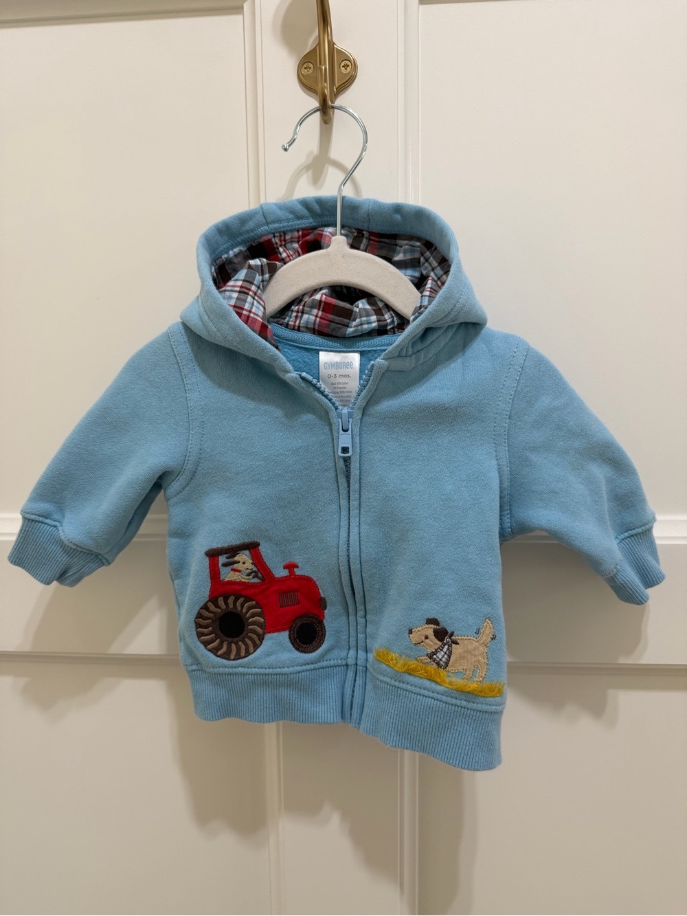 Gymboree Baby Blue Tractor Puppy Zip Hoodie 0-3 Months Farm Embroidered
